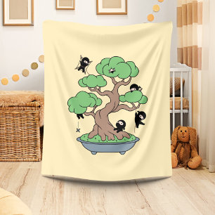 Tiny Ninjas in Bonsai Tree on Yellow Fleecedecke