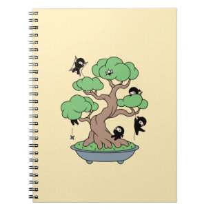Tiny Ninjas in Bonsai Tree on Yellow Notizblock
