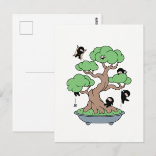 Tiny Ninjas in Bonsai Tree Postkarte