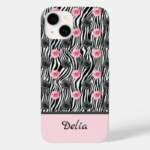 Tiny Pink and Gray Rose Pattern auf schwarzen Wirb Case-Mate iPhone 14 Hülle