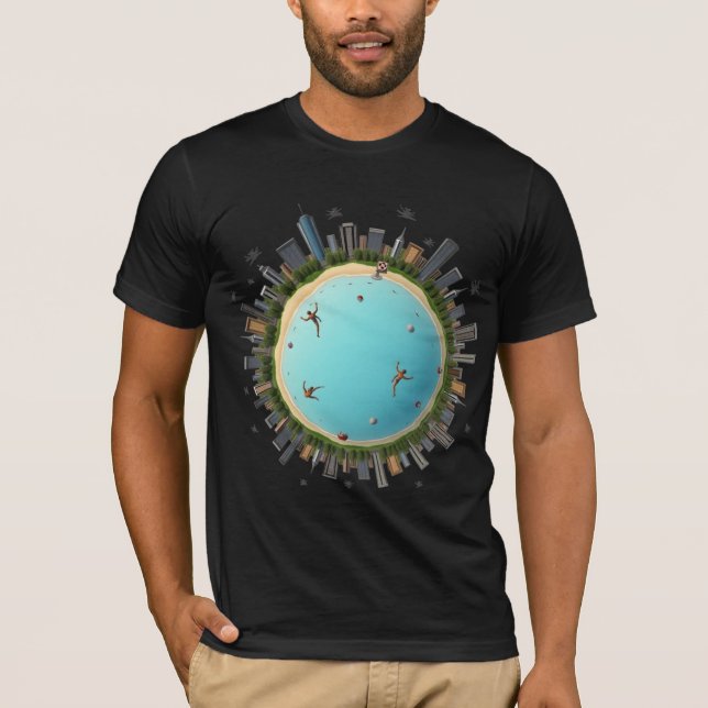 Tiny Planet City Beach - Surreal Urban Globe Art T-Shirt (Vorderseite)