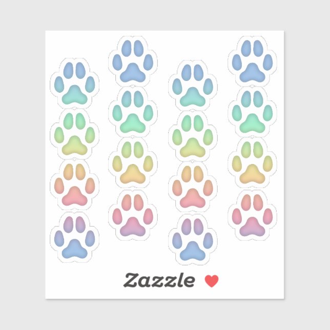 Tiny Rainbow Dog Pawprints Animal Tracks Decals Aufkleber (Blatt)