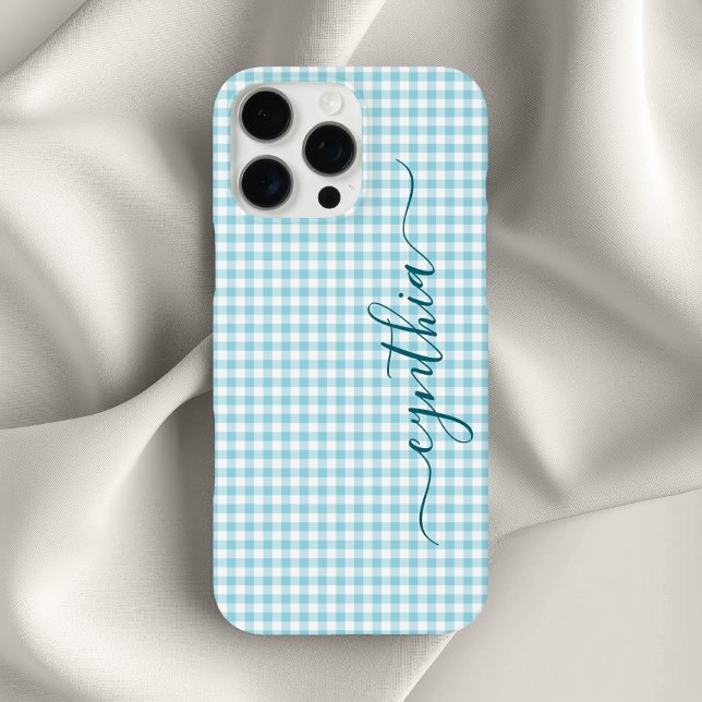Tiny Robin Egg Blue Gingham Signature iPhone 16 Pro Max Hülle (Tiny Robin Egg Blue Gingham Signature Case-Mate iPhone Case)