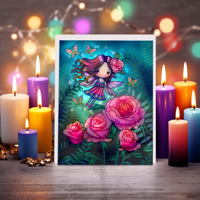 Tiny Rose Fairy Fantasy Art von Molly Harrison Karte (Von Creator hochgeladen)