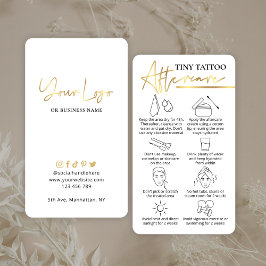Tiny Tattoo Aftercare Guide Elegante Gold PMU Visitenkarte