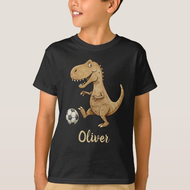 Tiny Trex Personalisiert Fußball spielen T-Shirt (Vorderseite)