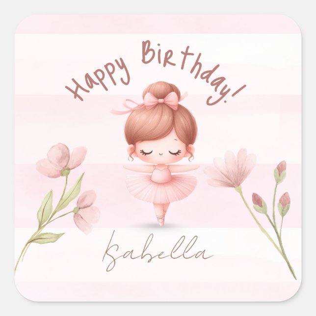 Tiny Twirls – Ballerina  Quadratischer Aufkleber (Vorderseite)