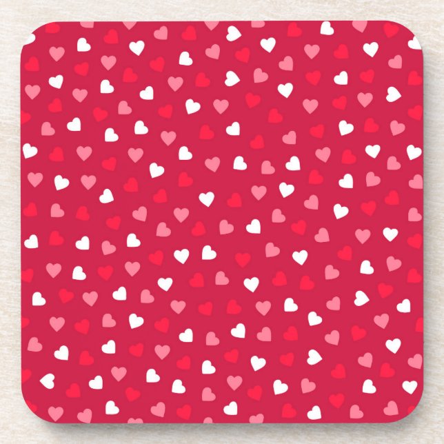 Tiny Valentine Hearts in Rot-Weiß-Rosa Getränkeuntersetzer (Vorderseite)