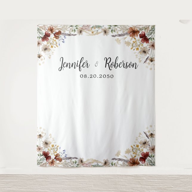 Tiny Wildblume Wedding Backdrops Wandteppich (Vorderseite)