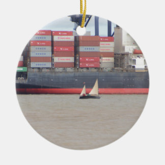 Tiny Yacht And Huge Container Ship Keramikornament