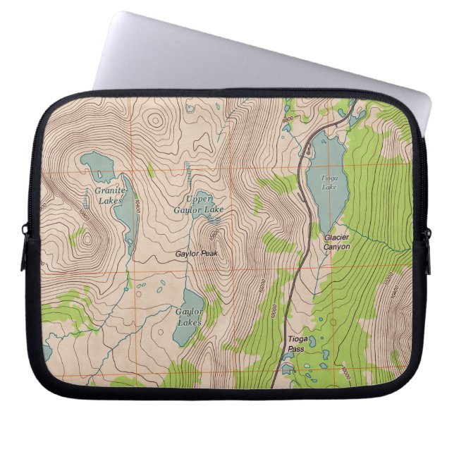 Tioga Pass, Kalifornien Topographische Karte Laptopschutzhülle (Vorderseite)