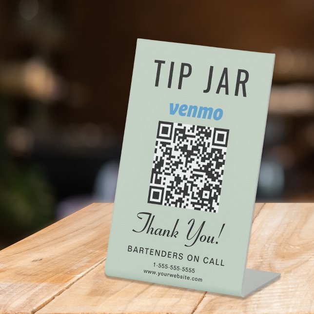 Tip Jar Venmo QR Code Sage Green Tabletop Sockelschild (Empower your customers to tip conveniently and securely with just a scan – no more fumbling for cash)
