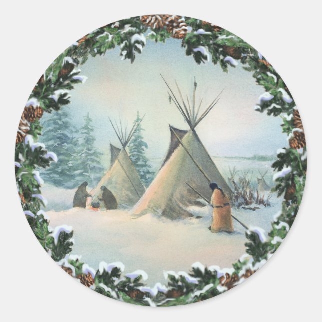 TIPI CAMP SQUAW & BOUGHS by SHARON SHARPE Runder Aufkleber (Vorderseite)