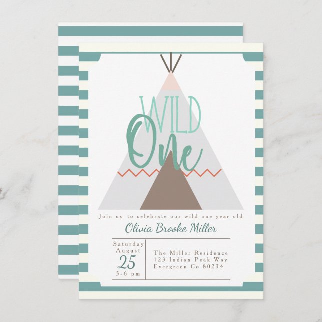 Tipi natif | Wild One Birthday Party Invitation (Devant / Derrière)