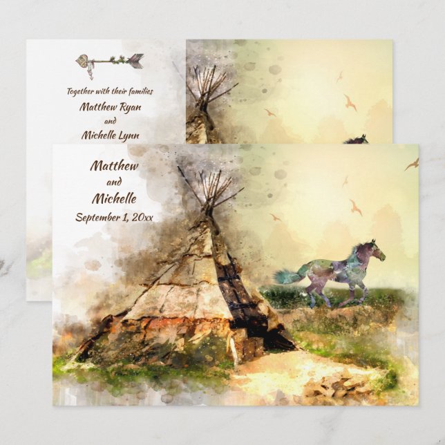 Tipi und Indian Pony Boho Horse Teepee Wedding Einladung (Vorne/Hinten)