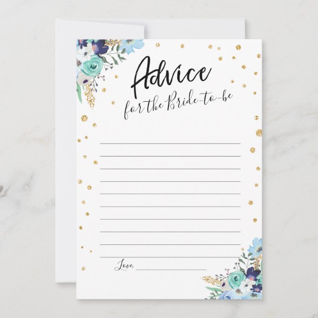 Tipp Card Blauer Floral Gold Brautparty Einladung (Vorderseite)