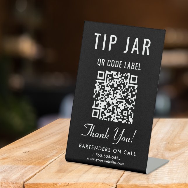 Tipp Jar QR Code Black Tabletop Sockelschild (Empower your customers to tip conveniently and securely with just a scan – no more fumbling for cash)