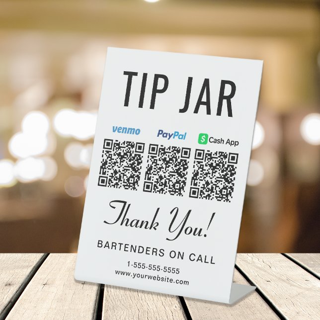 Tipp Jar Venmo Paypal Cashapp QR Codes Tabletop Sockelschild (Empower your customers to tip conveniently and securely with just a scan – no more fumbling for cash)