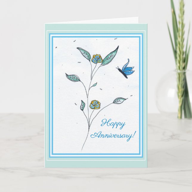 Tippen der Blue Butterfly Jubiläumsgrusskarte Karte (Vorderseite)