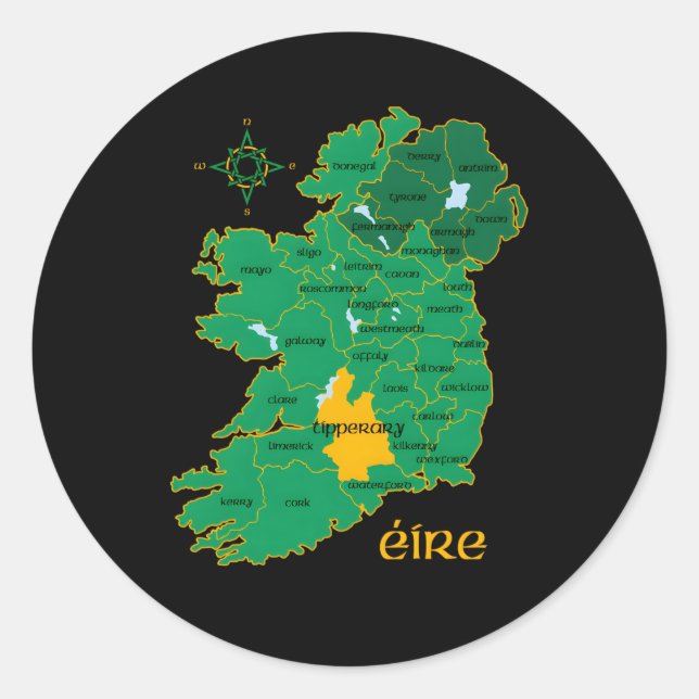Tipperary Ireland Landkreis Map Eire Irish Travel Runder Aufkleber (Vorderseite)