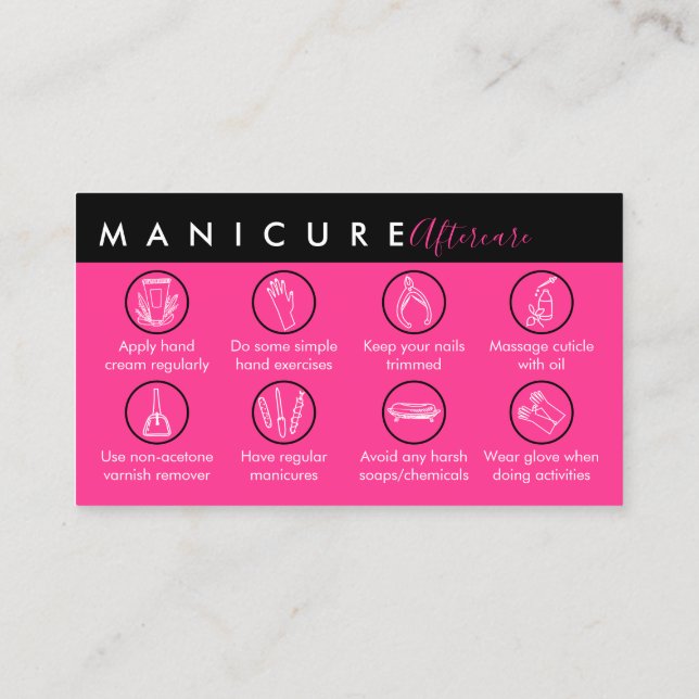 Tipps für Maniküre nach der Behandlung Neon Pink Visitenkarte (Rückseite)