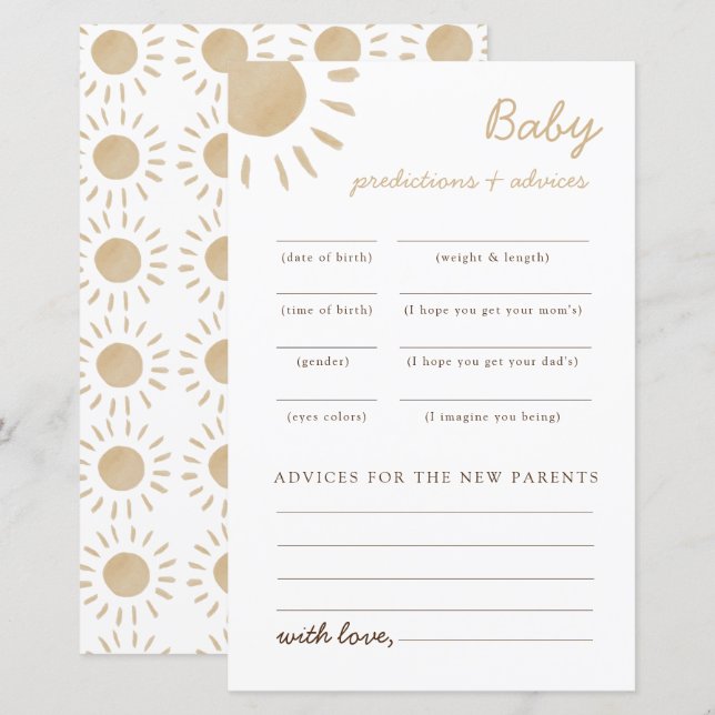 Tipps und Vorhersagen zur Sonnenschein-Babydusche (Vorne/Hinten)