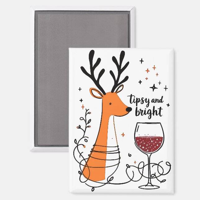 Tipsy and Bright Reindeer  Magnet (Vorderseite/Rückseite)