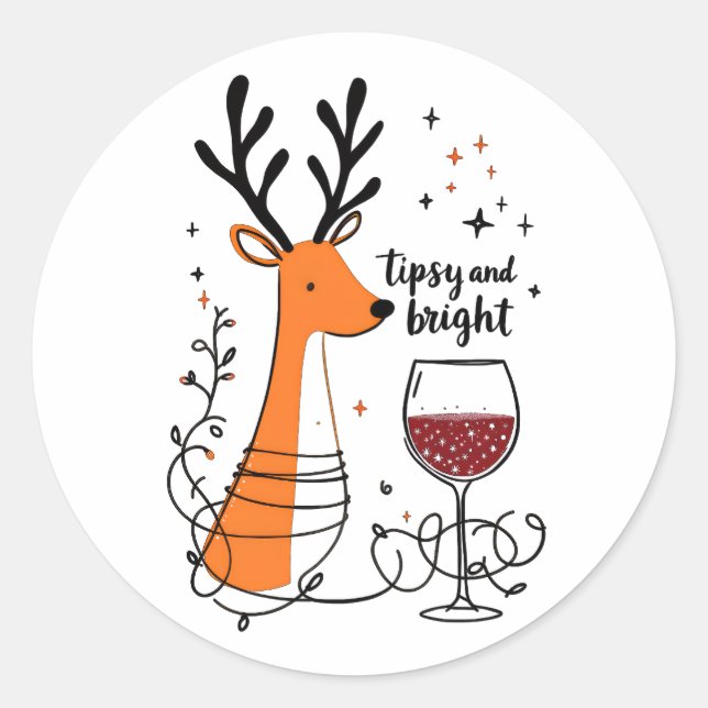 Tipsy and Bright Reindeer  Runder Aufkleber (Vorderseite)