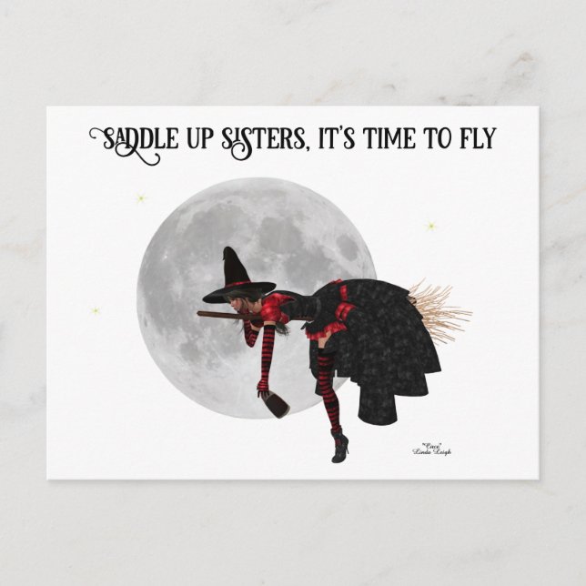 Tipsy Hexe auf der Flying Broom Postkarte (Vorderseite)