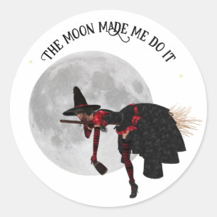 Tipsy Hexe auf Flying Broom-Aufklebern Runder Aufkleber
