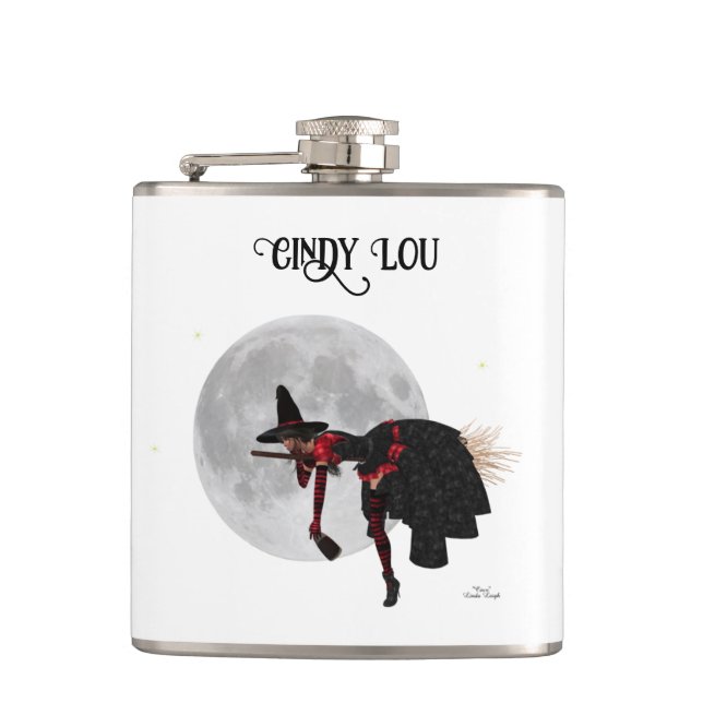 Tipsy Hexe auf Flying Broom Drink Flasche Flachmann (Vorderseite)