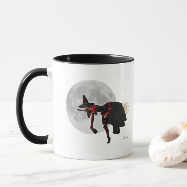 Tipsy Hexe auf Flying Broom-Kaffee-Tasse Tasse (Mit Donut)
