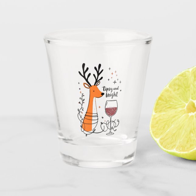 Tipsy und strahlende Rentiere  Schnapsglas (Vorderseite)