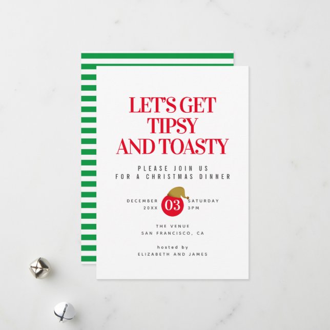Tipsy und Toasty Weihnachtsessen Einladung (Vorderseite/Rückseite Beispiel)