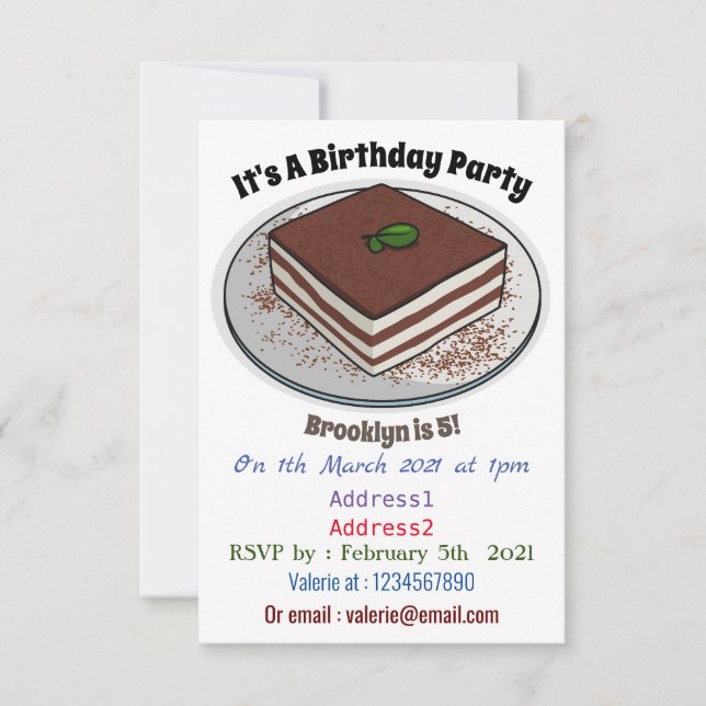 Tiramisu cake Cartoon Einladung (Vorderseite)