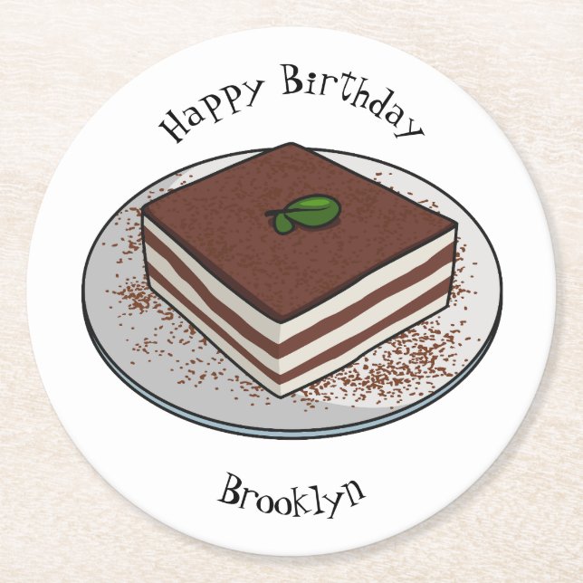 Tiramisu cake Cartoon Runder Pappuntersetzer (Vorderseite)