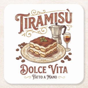 Tiramisu Dolce Vita Italienisches Dessert  Rechteckiger Pappuntersetzer