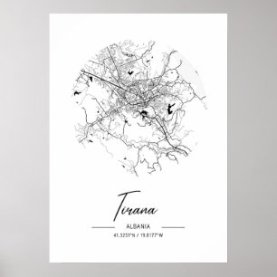 Tirana - Albanien Schwarzes Wasser - Stadt Karte Poster