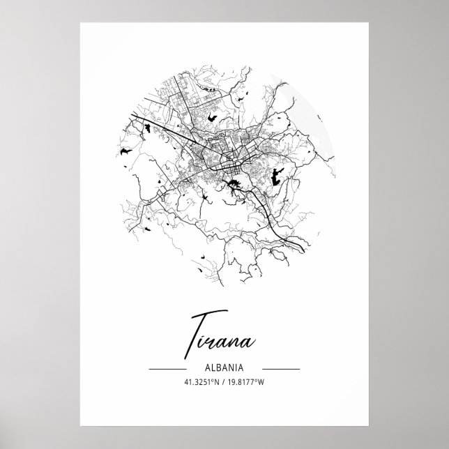 Tirana - Albanien Schwarzes Wasser - Stadt Karte Poster (Vorne)