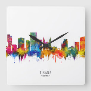 Tirana Albanien Skyline Quadratische Wanduhr