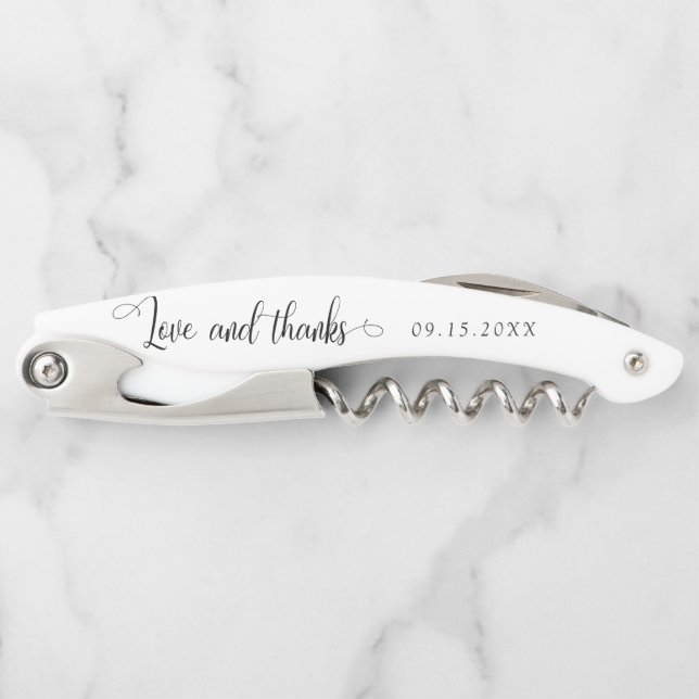Tire-bouchon Amour et merci Mariage minimaliste Script élégant (Devant)