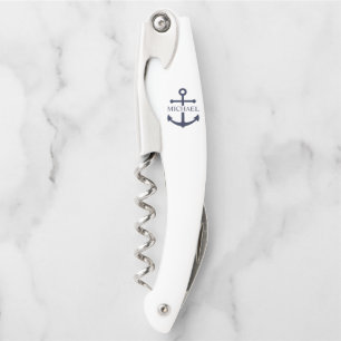 Tire-bouchon Ancre bleue marine Nom personnalisé