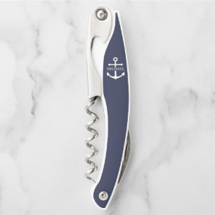 Tire-bouchon Ancre bleue marine Nom personnalisé
