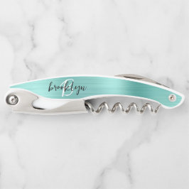 Tire-bouchon Aqua Faux Brushed Metal Monogram Script