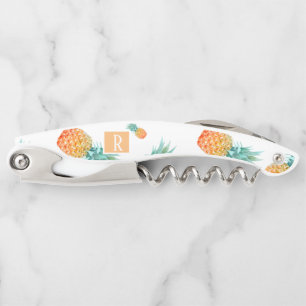 Tire-bouchon Aquarelle Bouteille de monogramme d'ananas tropica