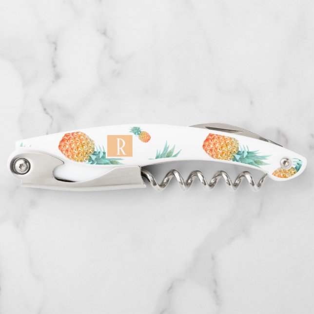 Tire-bouchon Aquarelle Bouteille de monogramme d'ananas tropica (Devant)