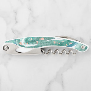 Tire-bouchon Aquarelle Teal et or rose Geode de Faux