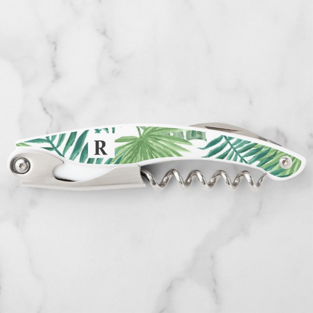 Tire-bouchon Aquarelle Tropical Palm Verdure Monogramme (Devant)