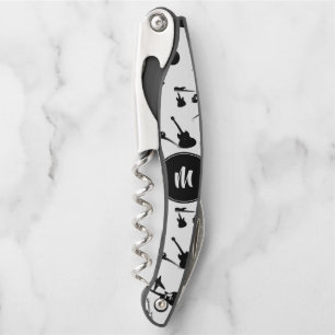 Tire-bouchon Basse guitare Jazz Rock Blanc Noir Monogramme Cork