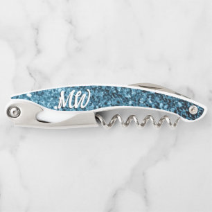 Tire-bouchon Bébé bleu faux parties scintillant scintille Monog